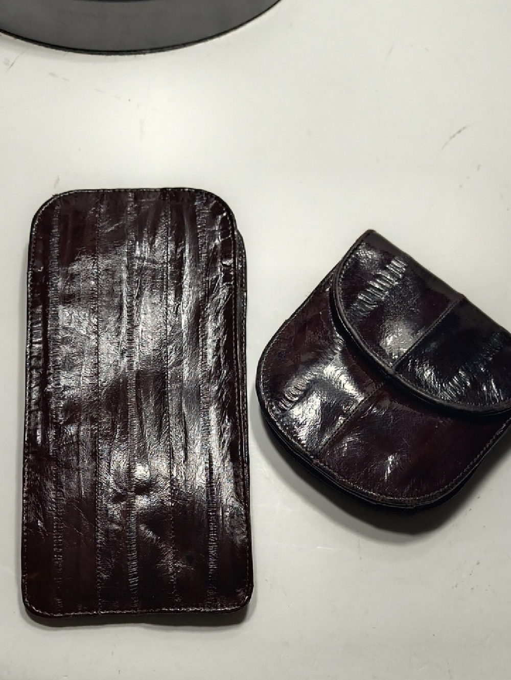 EEL SKIN Leather EYEGLASS - WALLET SET - Dark Brown- GOOD CONDITION (Men orWomen